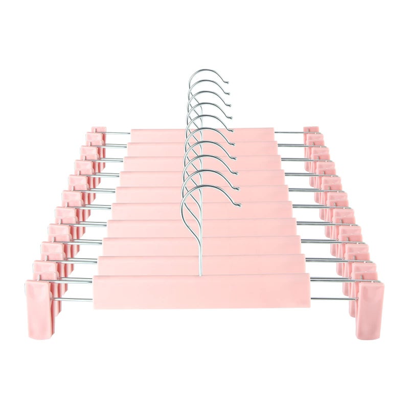 GUANJUNE Clothes Pants Hangers  Space-Saving Skirt Holders with 360  Swivel Hooks  Adjustable Clips  Trouser Hangers  Clothes Coat Garment Jeans Hangers (10 Pack  Pink) - Image 1
